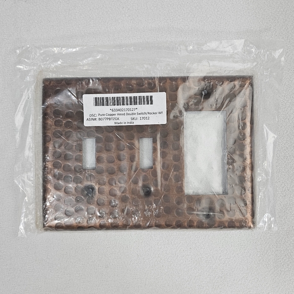 Pure Copper Hammered 2 Toggle/1 Rocker Wall Plate - Picture 1 of 7